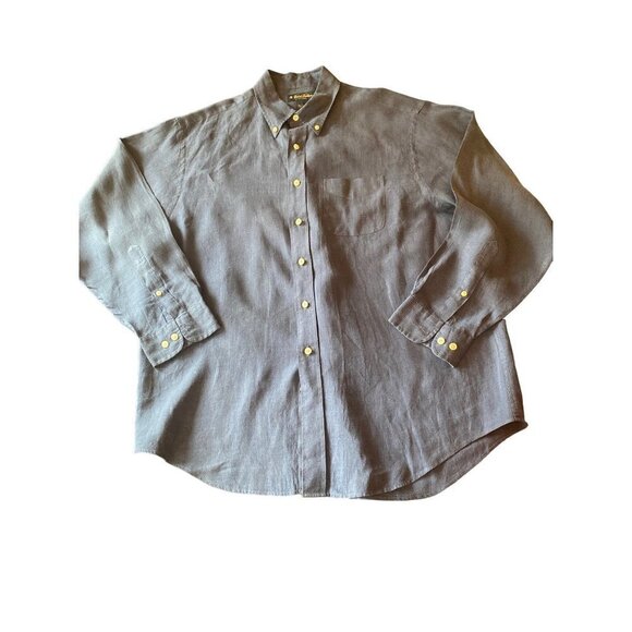 Brooks Brothers Blue Irish Linen Button Up Shirt Size X Large - Picture 1 of 5